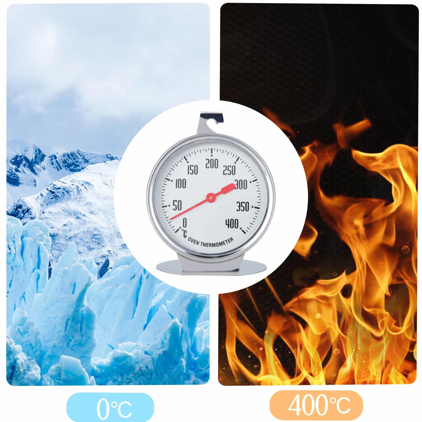 Termometro da Forno, 0~400 ℃ Termometro da Forno Interno in Acciaio Inox per Appendere, Multifunzione Termometro per Monitoraggio per Alimenti da Cucina per Cottura Barbecue e Cucinare