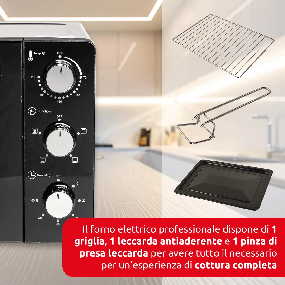 Melchioni Family | Forno Elettrico Ventilato ENJOY 24, Capacità 24 litri, 1200W, Multicottura con Timer 60 Minuti, Termostato Regolabile fino a 230° C