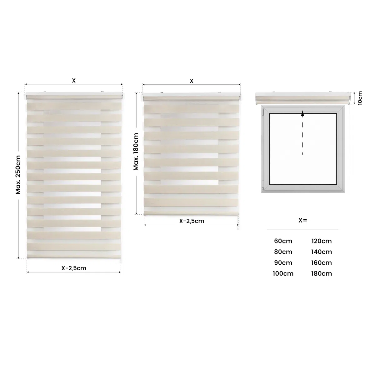 Tende a rullo per interni Giorno Notte avvolgibile Doppio strato Tessuto elegante per porta e finestra. Offrono un'adattabilità alla luminosità STORESDECO Lino 120x250 cm (Larghezza x Altezza)
