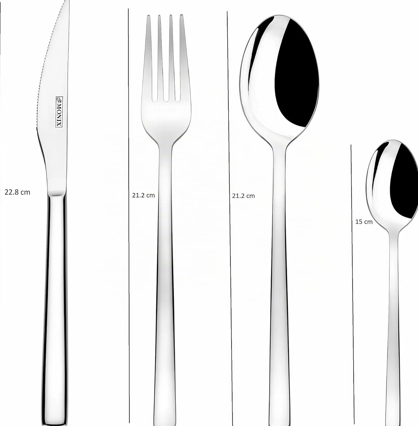 MONIX Génova | Set di posate di 24 pezzi con coltello da bistecca, acciaio inossidabile 18/10, design all'avanguardia e moderno, finitura lucido brillante, spessore 2.5 mm (6 persone)
