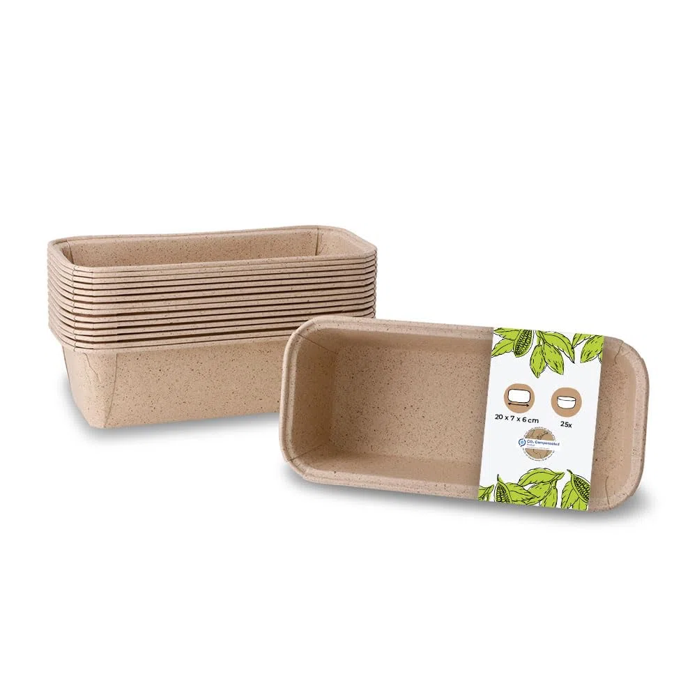 GREENBOX 25 stampi in carta di cacao rettangolari, 20 x 7 x 6 cm, resistenti al forno, stampi per pane, carta marrone, piccoli stampi per torte, stampi in carta con struttura elegante
