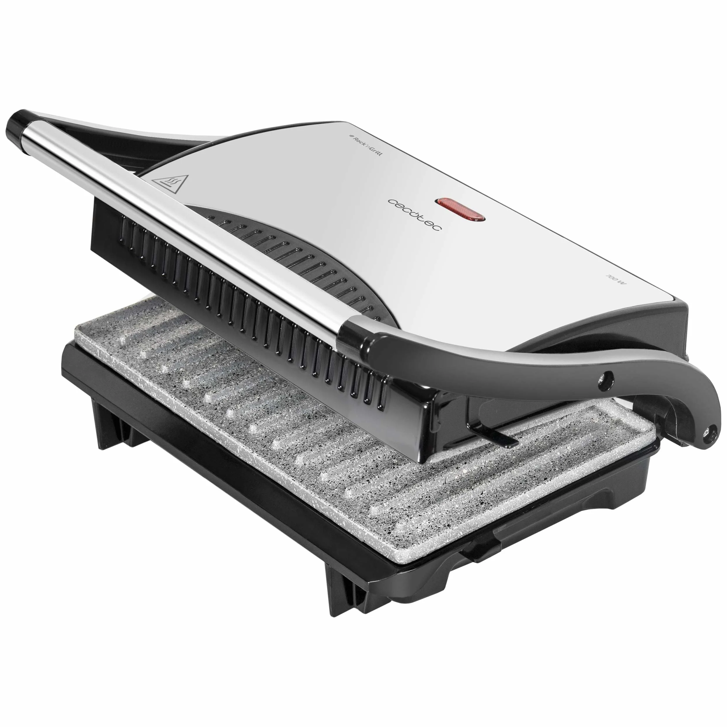Cecotec Griglia elettrica con Grill Rock'n Grill. 700 W, superficie 23 x 14,5 cm, RockStone antiaderente, senza PTFE, PFOA, piastra galleggiante, maniglia fredda al tatto, indicatore luminoso