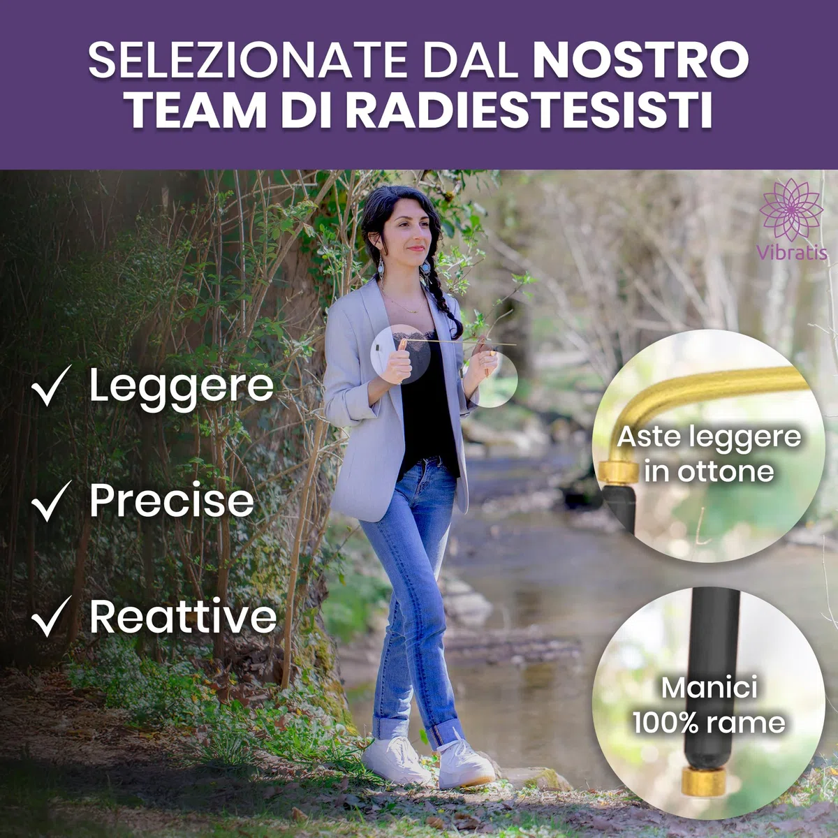 VIBRATIS Bacchette per cercatore con pendolo in quarzo rosa 7 chakra, kit di radiestesia in rame, precisione e affidabilità per geobiologia, paranormale e divinazione, marca francese