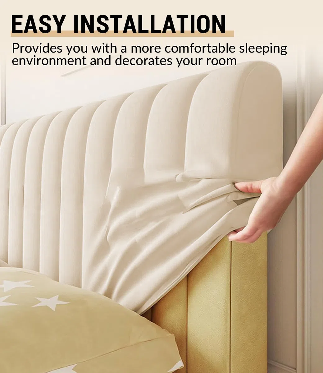 Copri Testata Letto Matrimoniale 180 cm, Elasticizzato Copertura Testata Letto Con Imbottitura In Cotone PP, Beige Headboard Cover Antipolvere, Lavabile