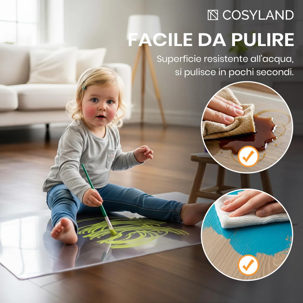 COSYLAND Tappeto trasparente salva parquet in PVC, Tappeto sedia ufficio antiscivolo, facile da pulire, compatibile con tutti i pavimenti tranne moquette - 100 x 120 cm aggiornamento