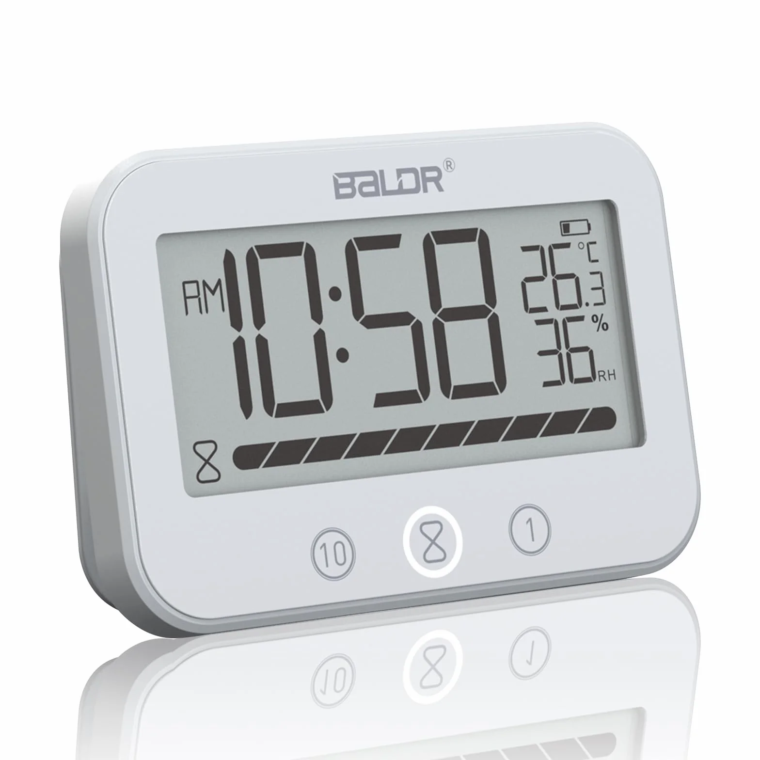 Orologio da Bagno Digitale, Orologio da Doccia Impermeabile IP54 con Temperatura e Umidità, Conto alla Rovescia da 99 Minuti con Allarme, Ampio Timer LCD con 2 Ganci Adesivi e 2 Ventose