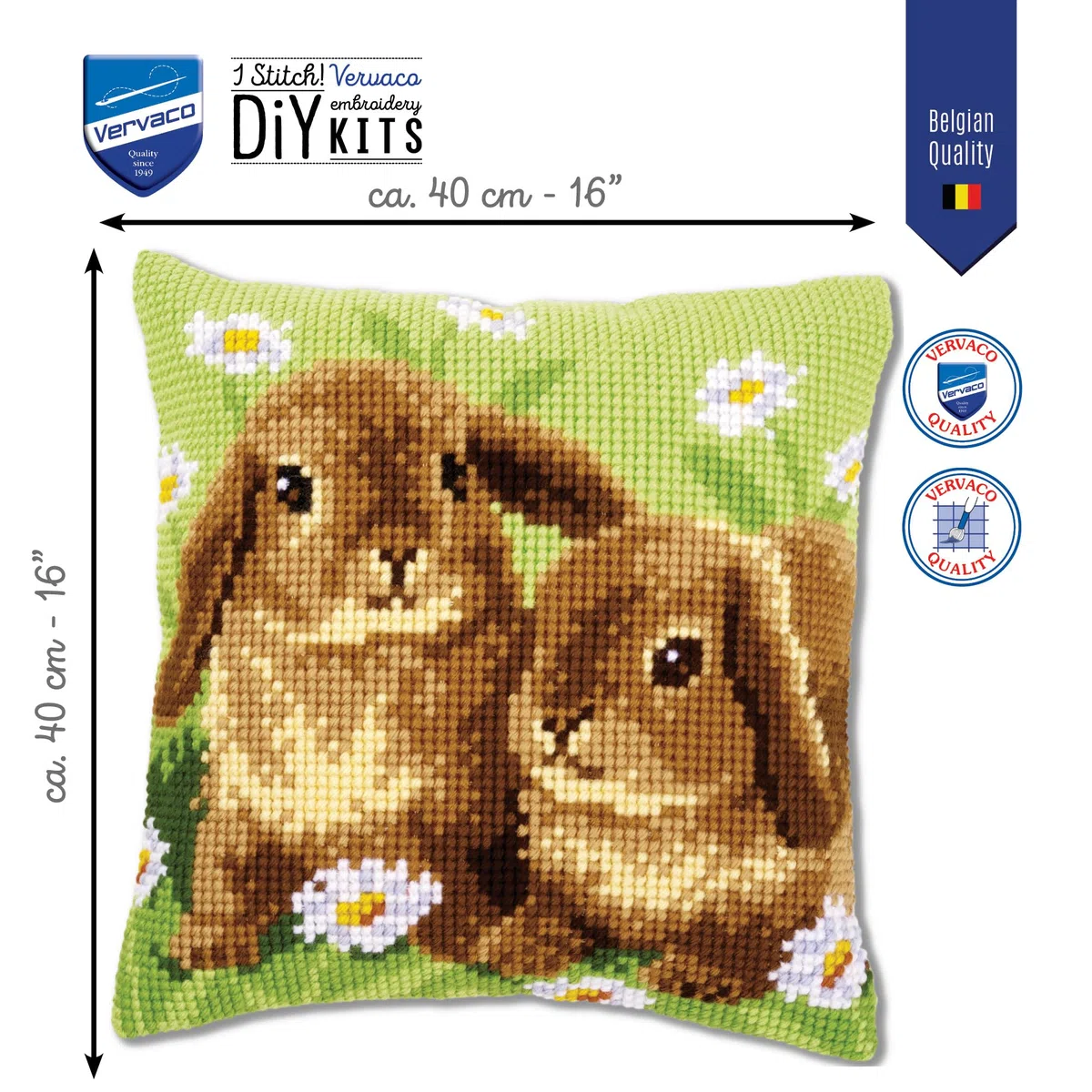 VERVACO Kit Cuscino Punto Croce Due Conigli Set Ricamo Principianti Cuscini Gobelin Decorativi ca. 40 x 40 cm Accessori per Lavoretti Creativi DIY Casa Decor Hobby Adulti Cross Stitch