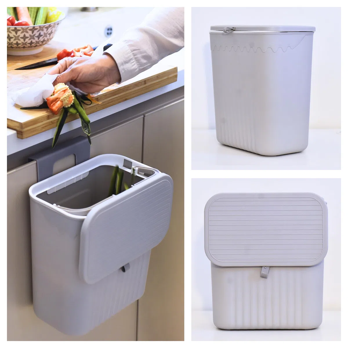 GENIO IN CASA Pattumiera da cucina 12 l, coperchio scorrevole, pattumiera umida per rifiuti differenziati, salvaspazio per camper e bagno, colore: grigio