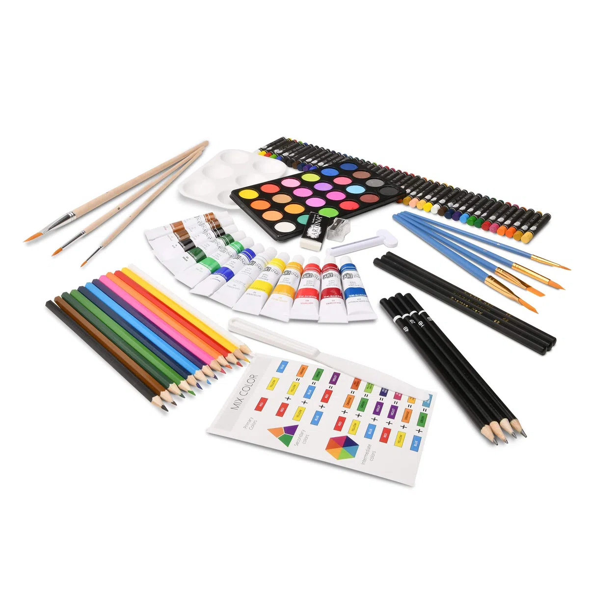 Artina 188 Pezzi Set Pittura per Bambini e Adulti Vincent – Kit Pittura Completo con Cavalletto e Valigetta in Legno FSC®, Colori Acrilici, Acquerelli, Pastelli – Set per Dipingere Professionale