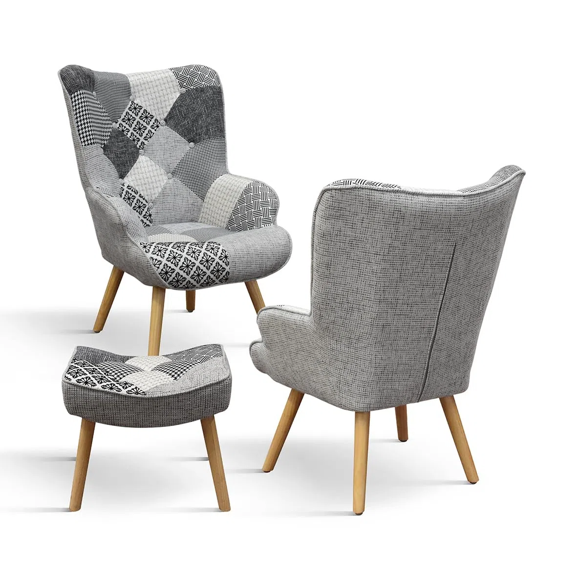 PAZZO DESIGN Poltrona Ludovica, Set Da 1, Multicolore, Poltrona Tessuto, Poltrona Relax, Poltrona Lettura, Poltrona Comoda, Gambe Legno, Con Poggiapiedi - id_2029