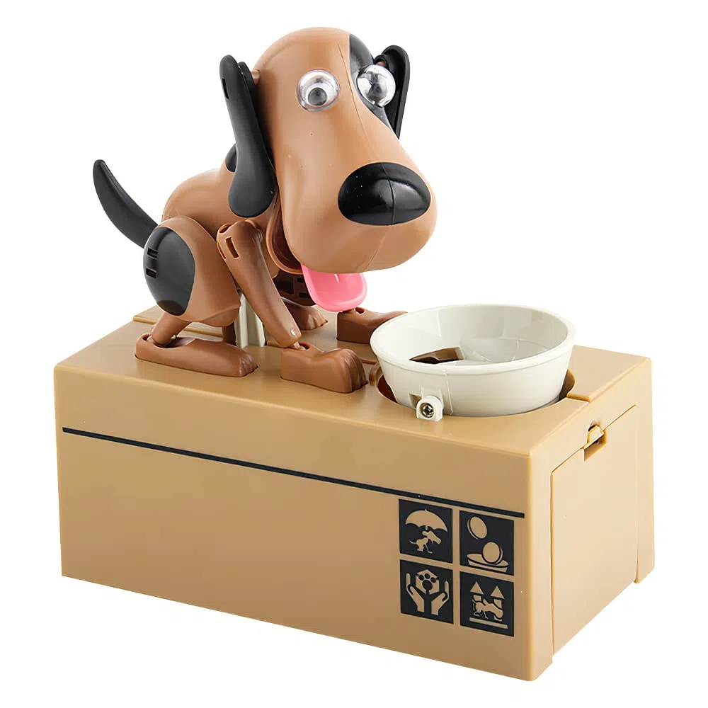 LUFEIS Salvadanaio a Forma di Cagnolino, Salvadanaio Cane Elettronico, SalvadanaioCane Mangia Soldi, Salvadanaios a Forma di Cane, Salvadanaios per Bambini Maialino Regalo di Compleanno - Marrone