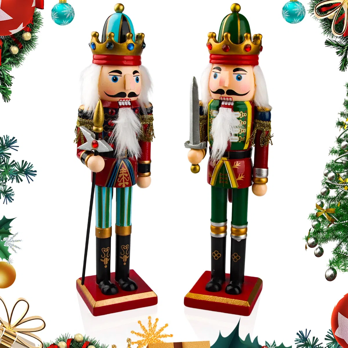2025 Grande Soldato Schiaccianoci di Natale in Legno, 2 Pezzi 30cm Schiaccianoci Natalizi Soldatino Tradizionale Fatto a Mano, Figure Classiche Decorazioni Natale Soldato (B)