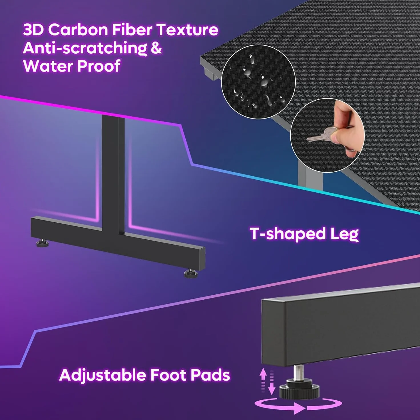 Bestier Scrivania da Gioco LED per PC con Supporto per Monitor, Tavolo Stabile per Computer con Portabicchieri e Gancio per Cuffie, 106 cm (Nero)