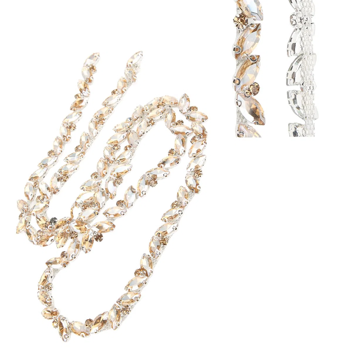 1 Metro Catena di Strass di Cristallo con Strass di Cristallo per Scarpe Fai da Te, Cintura, Borsa, Cappello, Fascia per Capelli (Spumante Oro) - Matrimonio