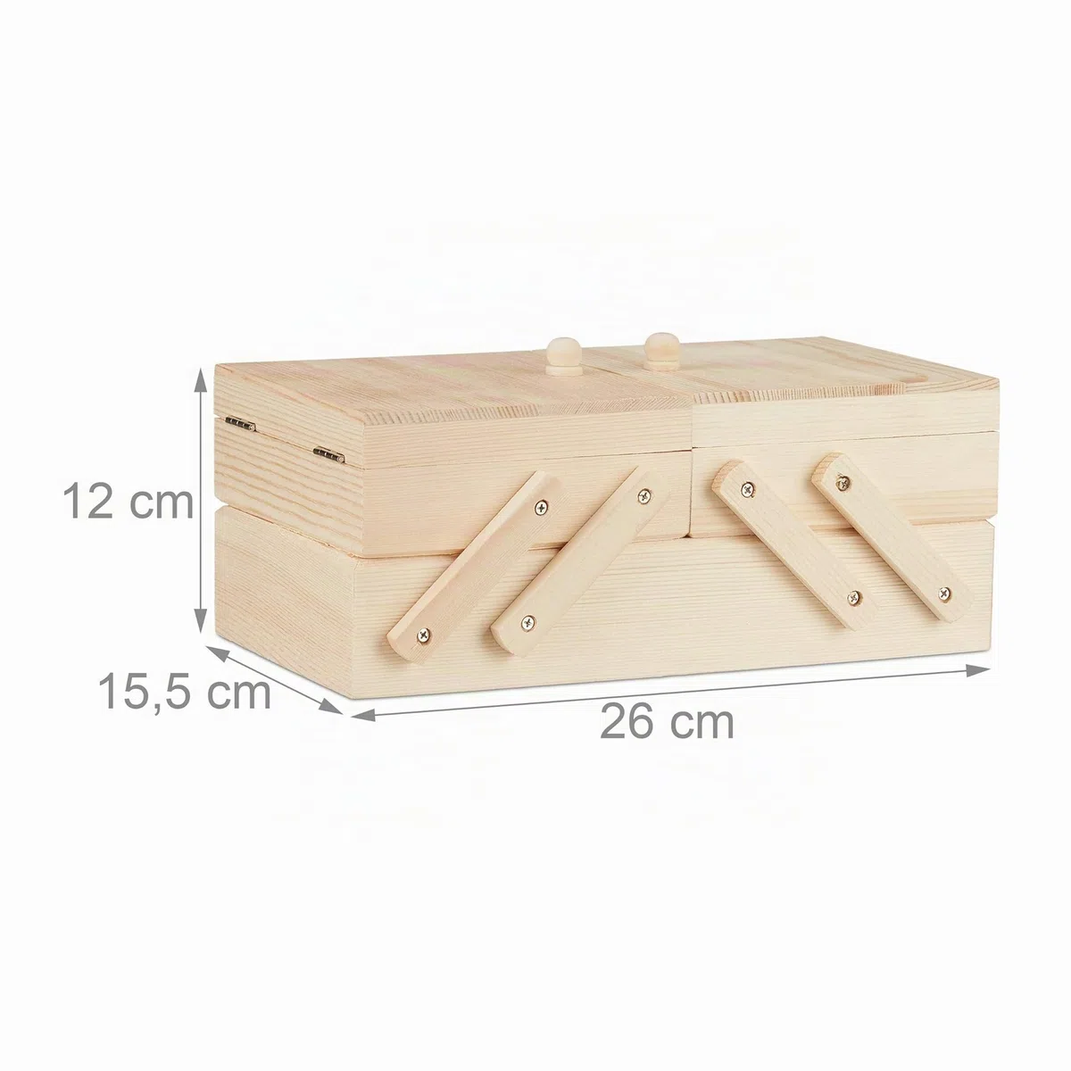 Relaxdays Scatola da Cucito in Legno, 5 Scomparti, Pieghevole, Vuota, Manici, Aspetto Naturale, 12x26x15,5 cm, Naturale
