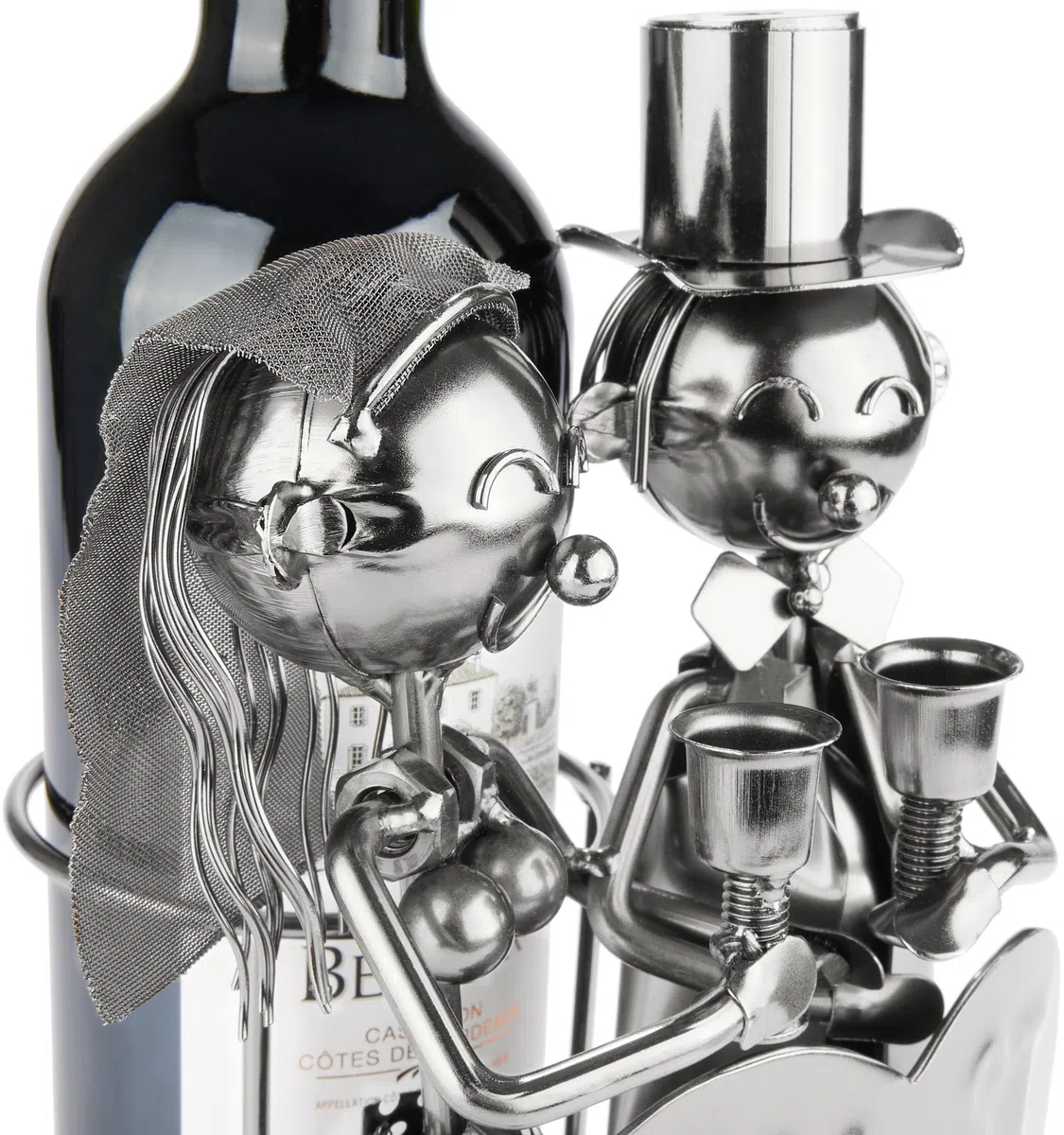 Brubaker Portabottiglia da Vino Just Married Coppia di Sposi - Scultura in Metallo Portabottiglia Coppia di Sposi - Regalo di Vino per Matrimonio - Portabottiglie con Carta Regalo