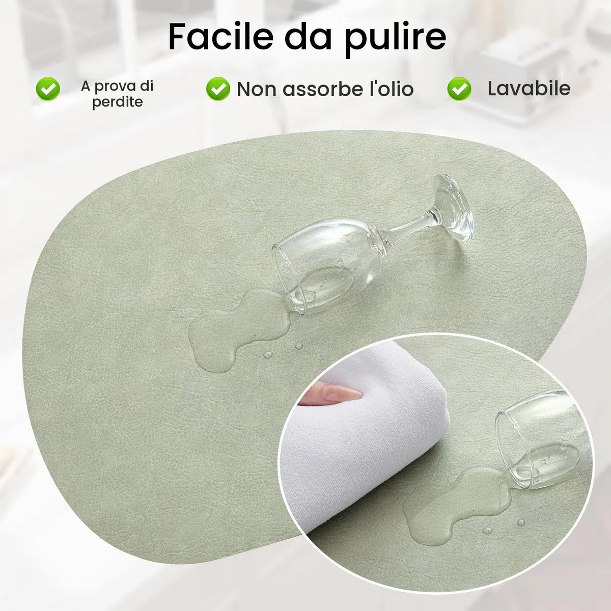Tovagliette Americane lavabilie e Sottobicchieri Ovale Set di 6, Tovagliette Colazione Plastica Facile Pulire Bifacciale Antiscivolo Impermeabile