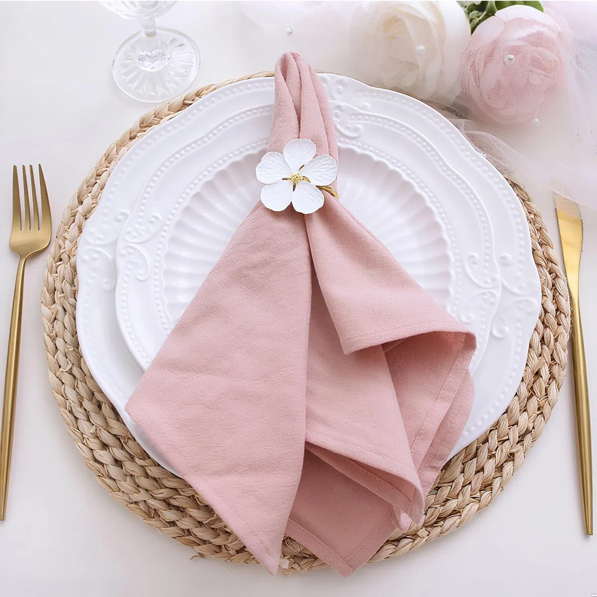 Set da 6 tovaglioli in lino, Tovaglioli riutilizzabili in tessuto, Lavabili in cotone 40x40 cm per eventi e uso domestico (malva chiaro, beige, bianco, senape, rosa cipria, verde pisello)