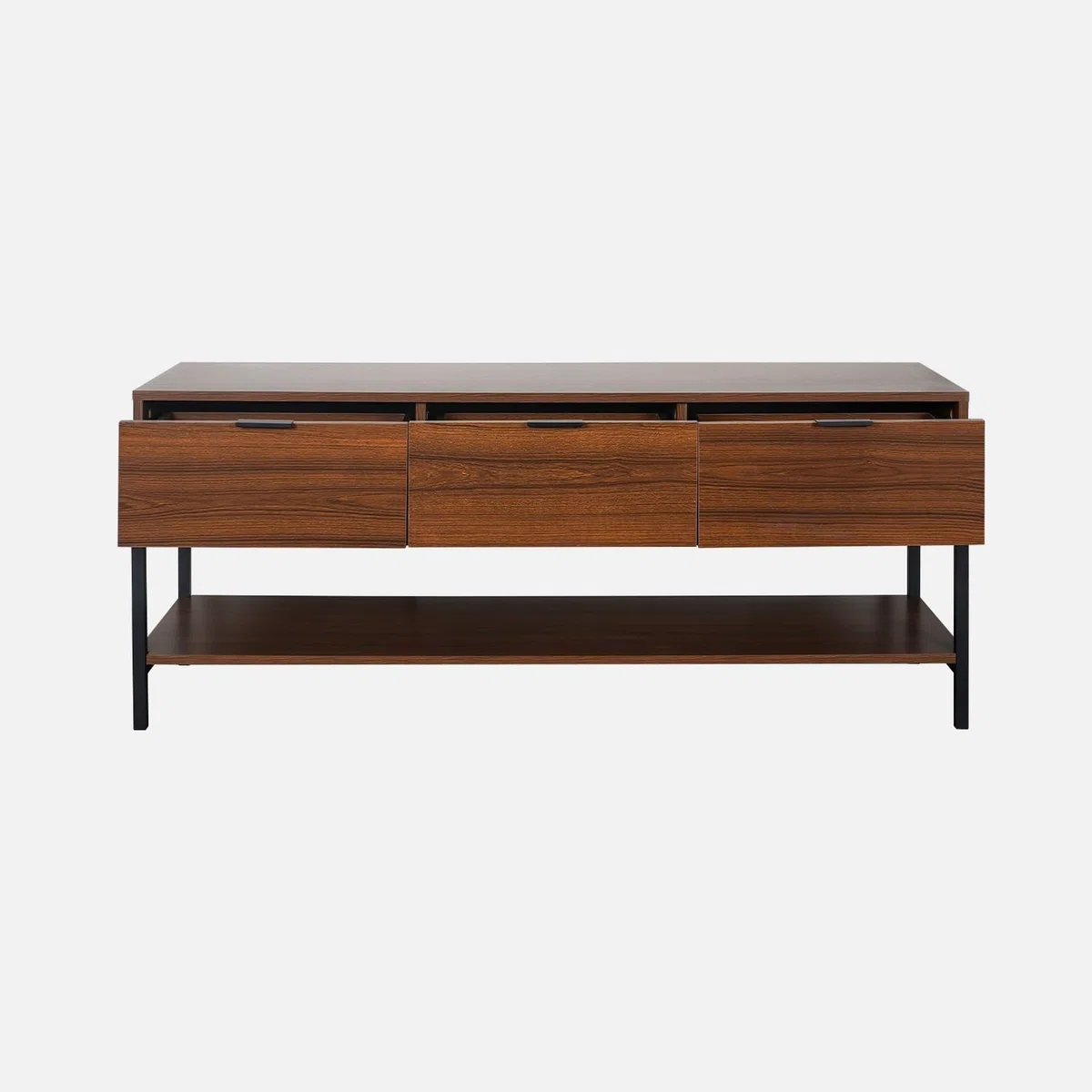 sweeek Mobile TV in Noce con 3 cassetti, 130cm, Walnut, Marrone, 130x40x53.5 cm