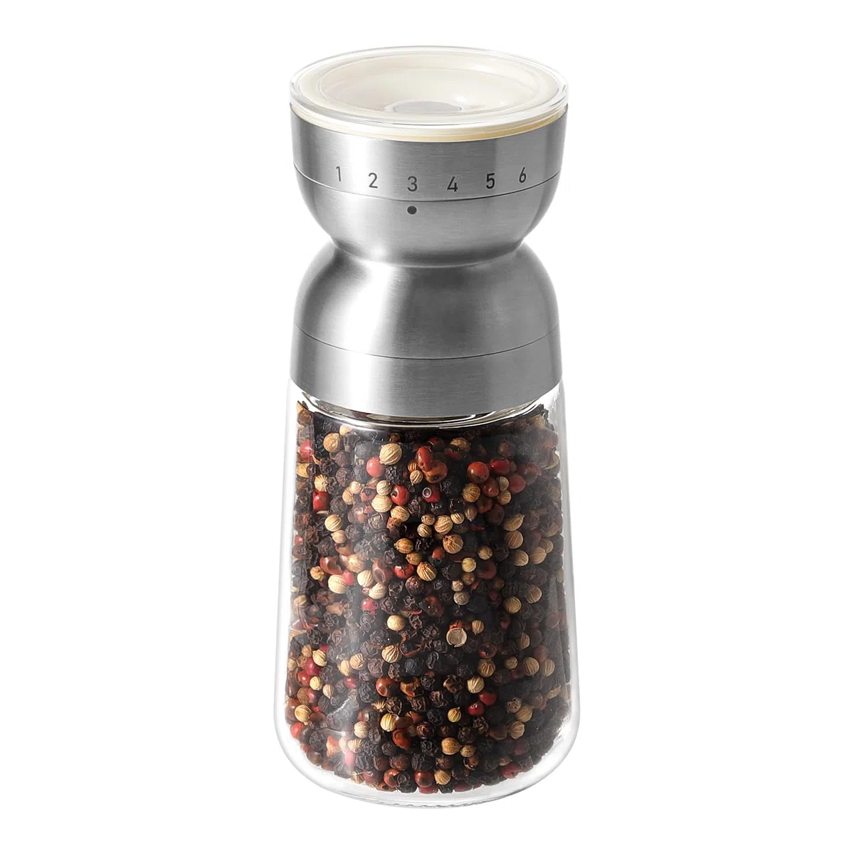 Vucchini Macina Sale e Pepe in Acciaio Inox con Nucleo in Ceramica, Grana 6 Regolabile Esternamente, 260ml, Beige, Macina Spezie