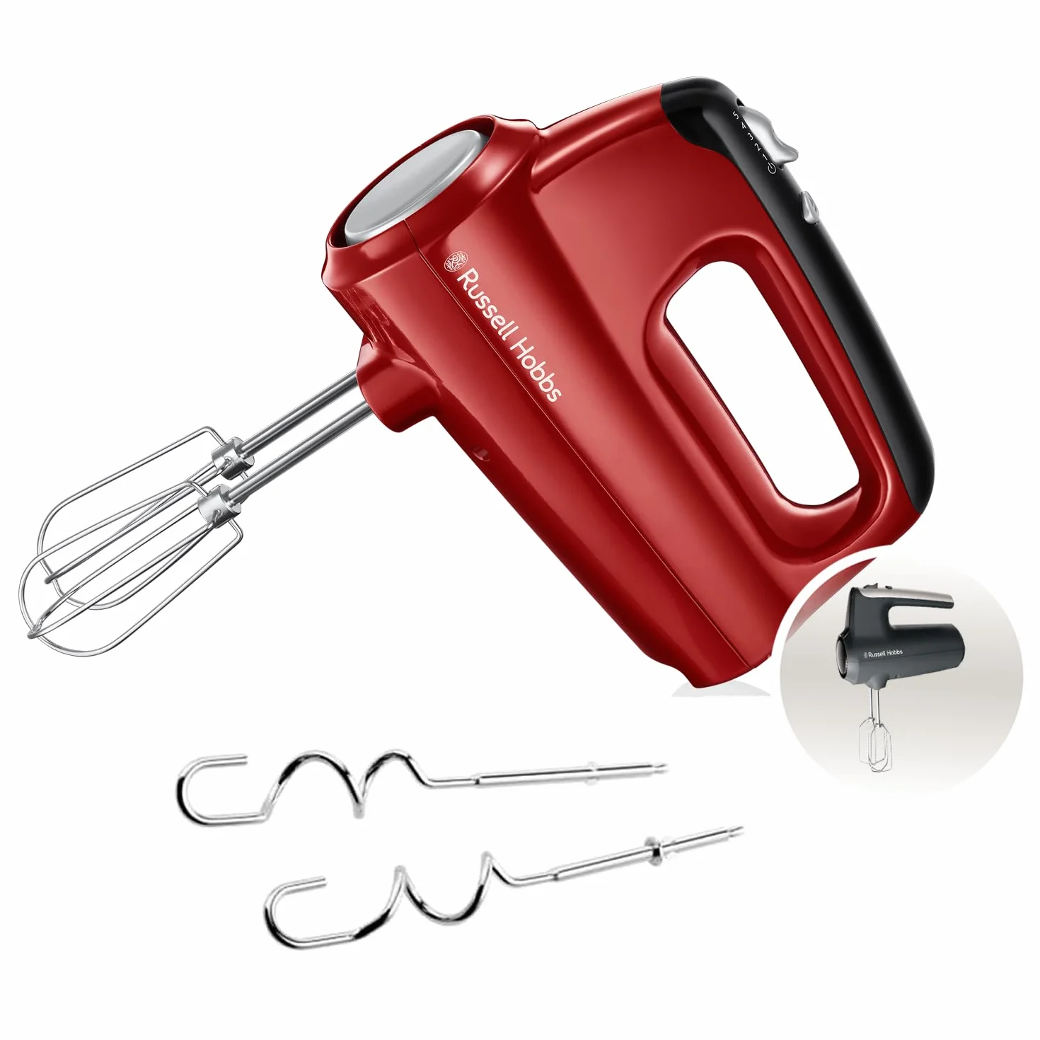 Russell Hobbs Sbattitore Elettrico Rosso - 5 impostazioni di velocità e Funzione turbo - 2 fruste e ganci per impastare lavabili in lavastoviglie, Posizione di parcheggio verticale, Desire 24670-56