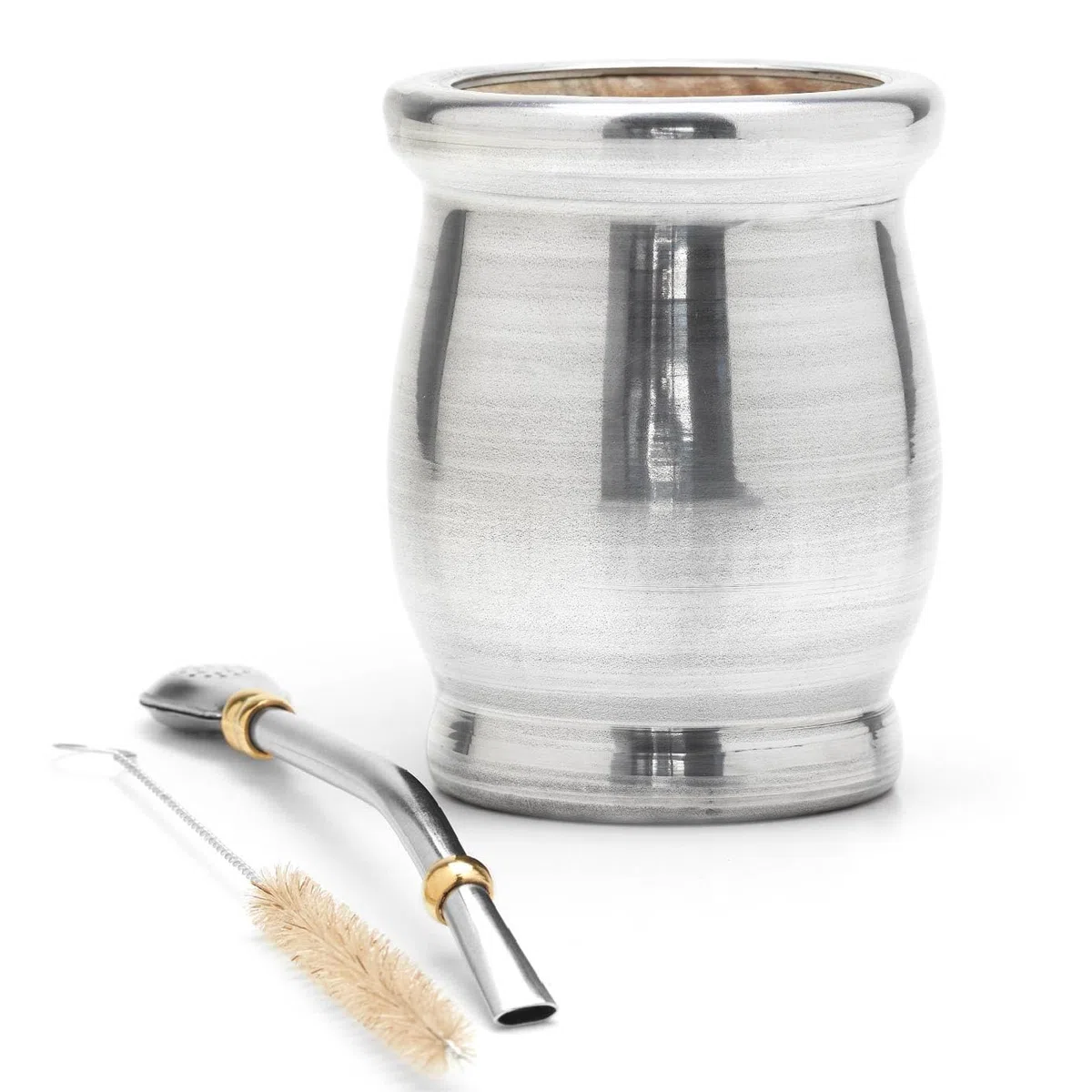 BALIBETOV Mate Argentino Set Legno Yerba Mate - Palo Santo Tradizionale Avvolto in Alluminio (Tazza Mate) con Bombilla (Paglia Yerba Mate) (Alluminio)