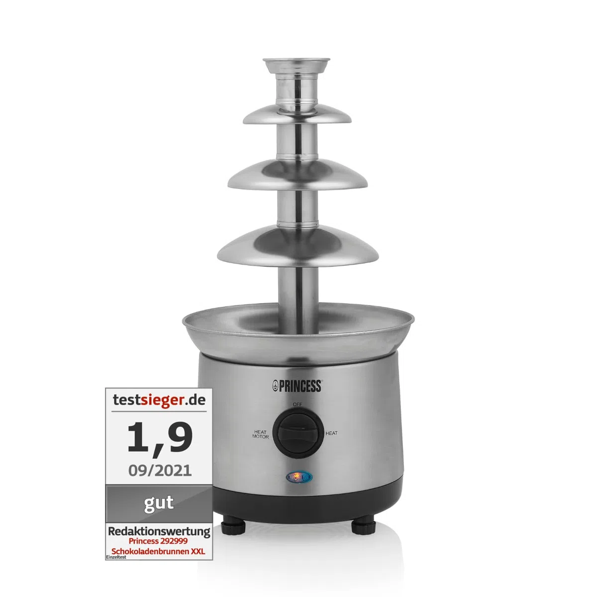 Princess Fontana di cioccolato XXL – 4 piani in acciaio – Mantenimento in caldo – 190 W – 1,1 L – senza PFOA e BPA – argento – 292999