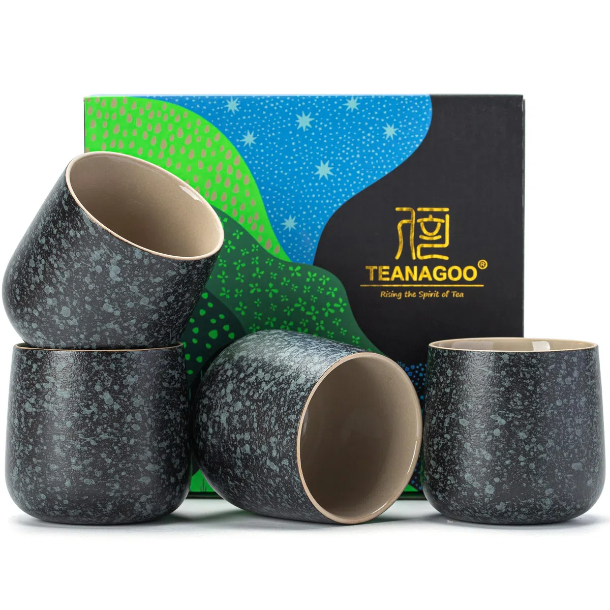 TEANAGOO tazza da tè giapponese in ceramica, 7.2Oz / 205 ml, grigio carbone, H17, 4 pezzi/scatola