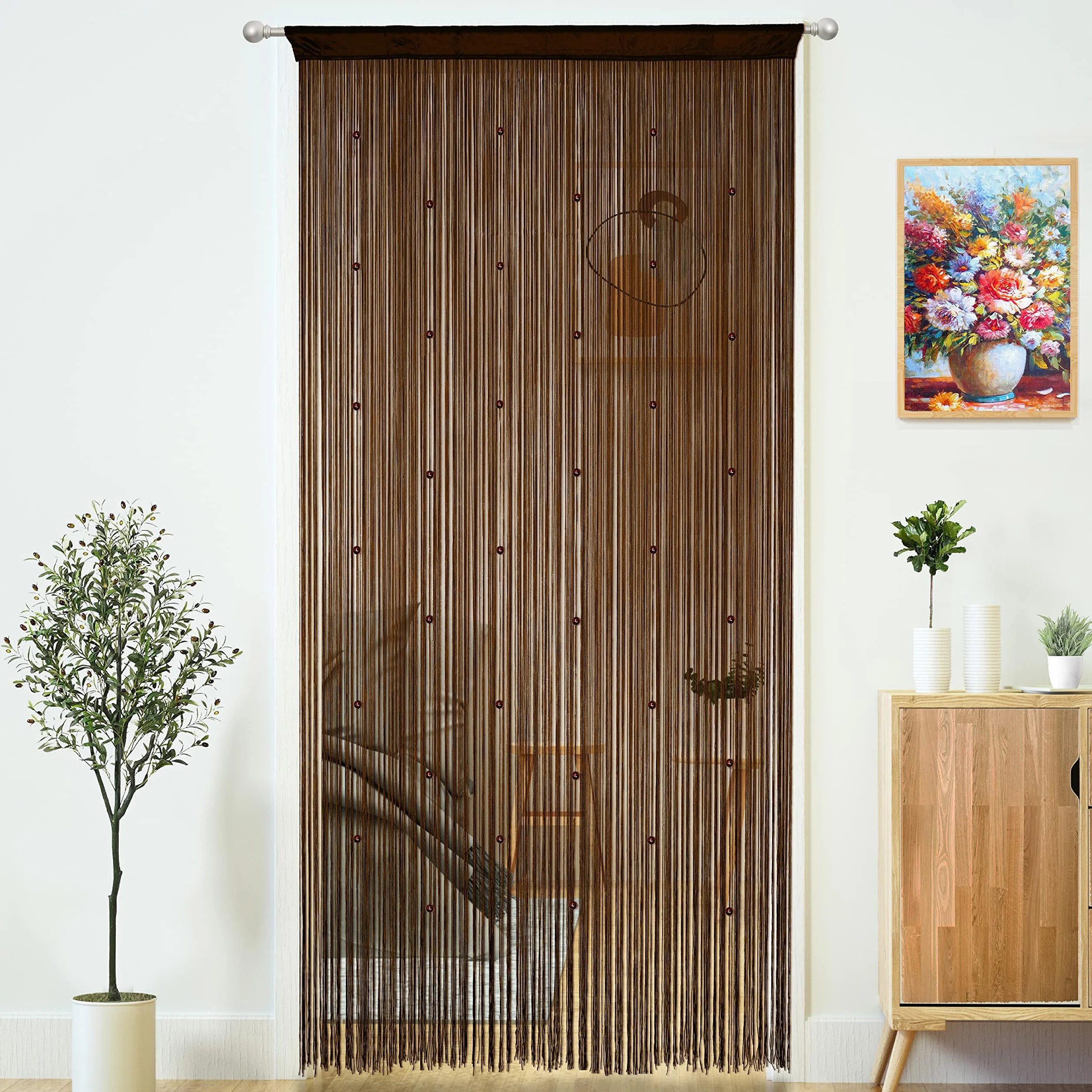 YaoYue Tenda con perline per porte, con nappe, perline da appendere, frangia, stile hippie, per finestra, corridoio, ingresso, parete, armadio, camera da letto, decorazione per la privacy (marrone