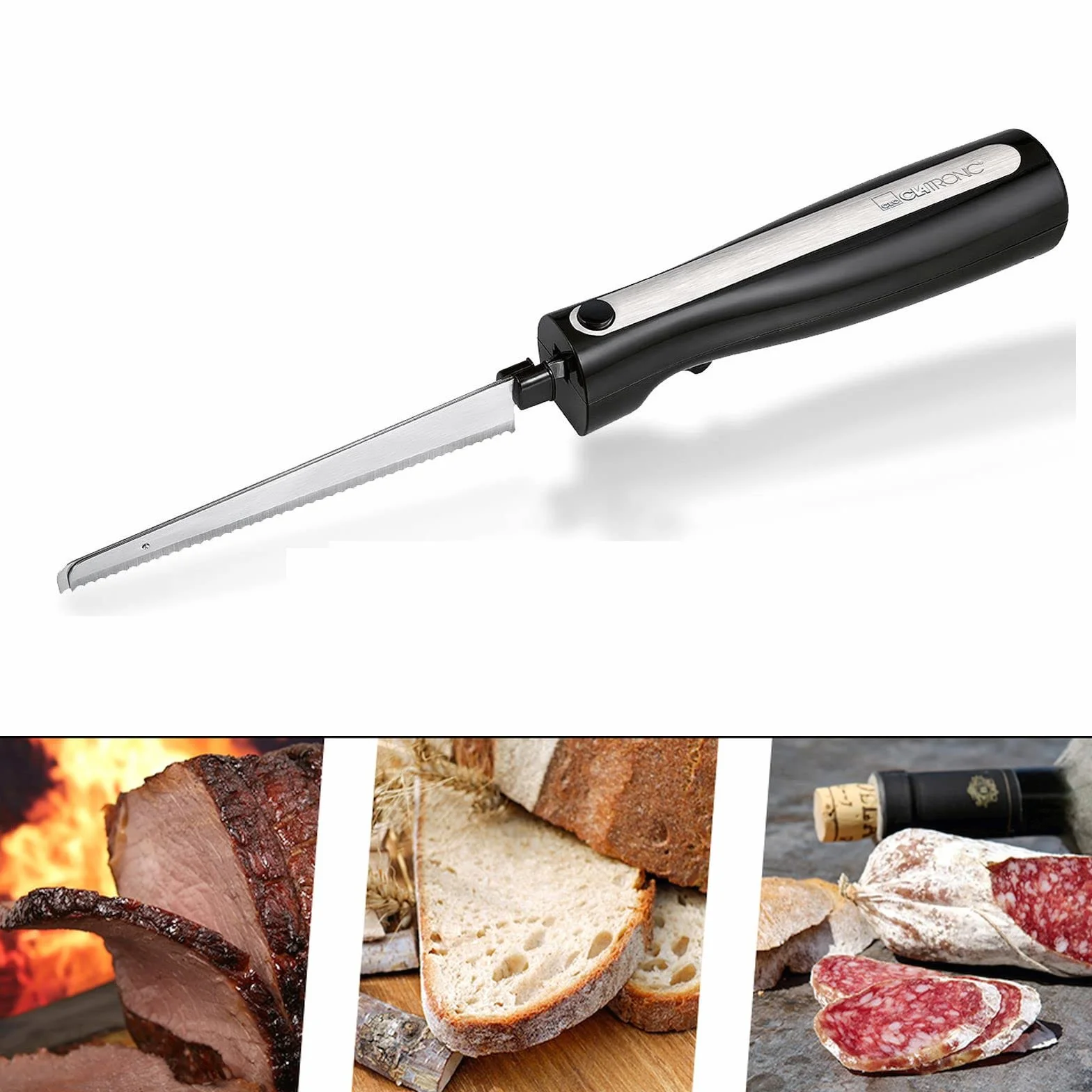 Coltello elettrico per pane di carne con doppie lame in acciaio inossidabile, inclusa scatola e panno per la pulizia - potente motore da 120 watt - silenzioso, lavabile in lavastoviglie