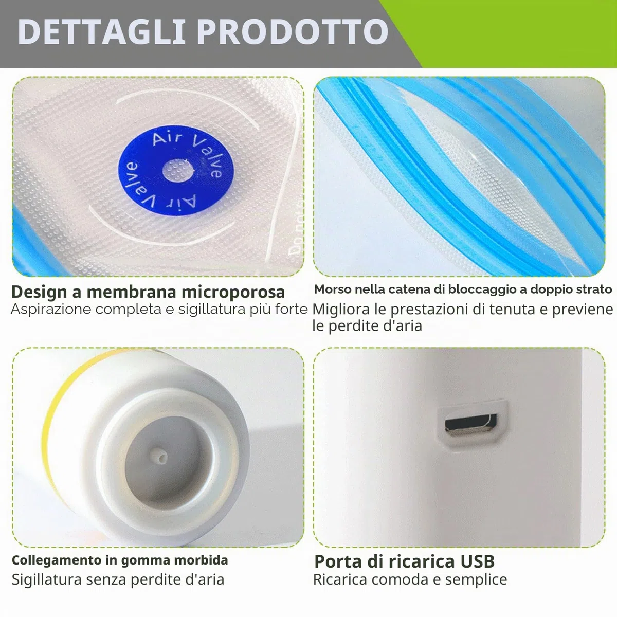 Vegena Macchina per sottovuoto con 15 sacchetti sottovuoto, macchina per sottovuoto, mini sottovuoto a mano, saldatrice elettrica riutilizzabile per conservare alimenti (bianco)