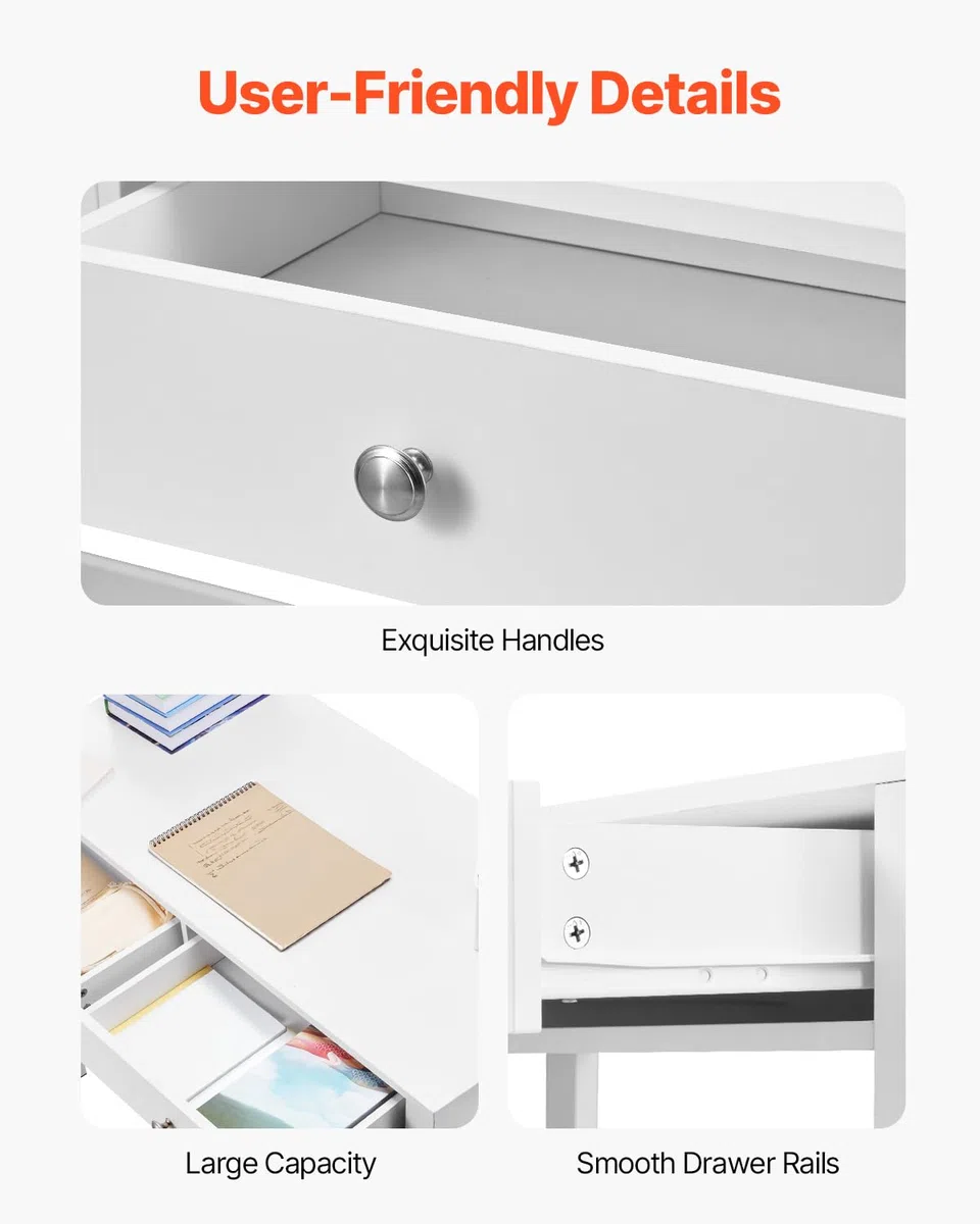 VEVOR Piccola Scrivania con Cassetto, Semplice Tavolo da Lavoro in Legno per Disegnare, Leggere, Tavolo da Lavoro Rettangolare con Spazio di Archiviazione, per Ufficio Studio, Bianco