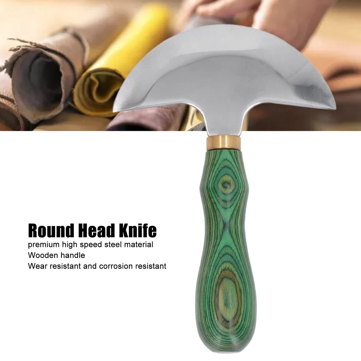 Coltello a Testa Tonda in Acciaio Inossidabile, Manico in Legno di Facile Controllo, Coltello Tondo in Pelle Ad Alta Affilatura con Trattamento Termico, Leggero e Portatile,