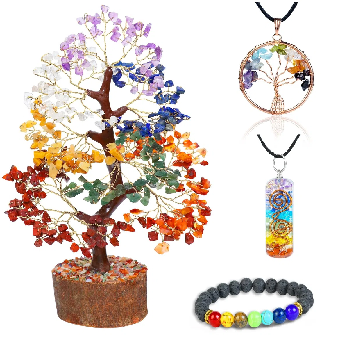 Crocon Albero della Vita con 7 chakra, braccialetto e 2 ciondoli in cristalli un pietre curative idea regalo per donne decor per la casa regali di compleanno per donne, regalo donna, mamma e sorella