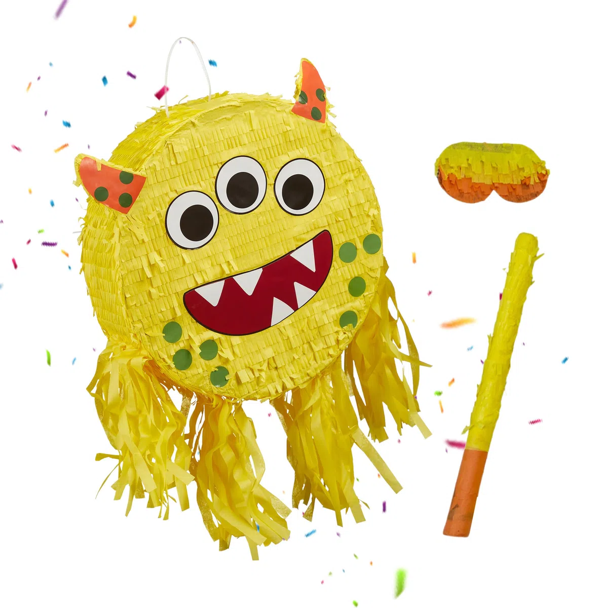 Relaxdays Piñata Mostro riempibile con Bastone e Maschera, 35x34x9 cm, Multicolore per Feste e Compleanni