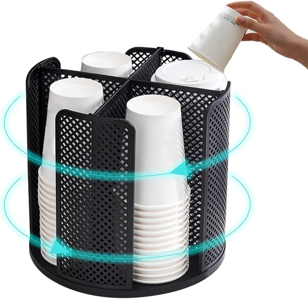 Porta Bicchieri Di Plastica, Portabicchieri Girevole a 360, Dispenser Bicchieri Di Plastica Con 4 Scomparti, Portabicchieri Dispenser per Caffè Negozio Casa Ufficio Buffet