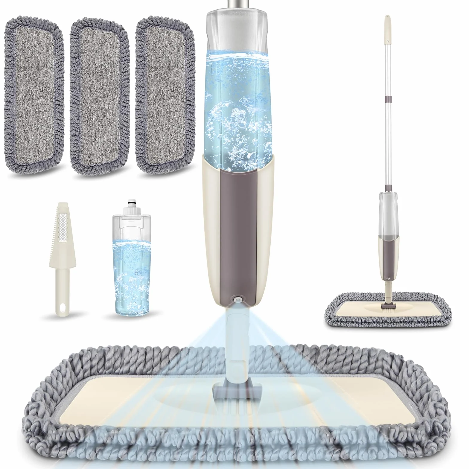 Scopa Lavapavimenti a Spruzzo, MEXERRIS Spray Mop Mocio Lavapavimenti con Flacone Ricaricabile da 410 ml e 3 Tamponi Lavabili Professionale Mop Pavimenti per Casa Cucina Laminato Legno Legno Duro