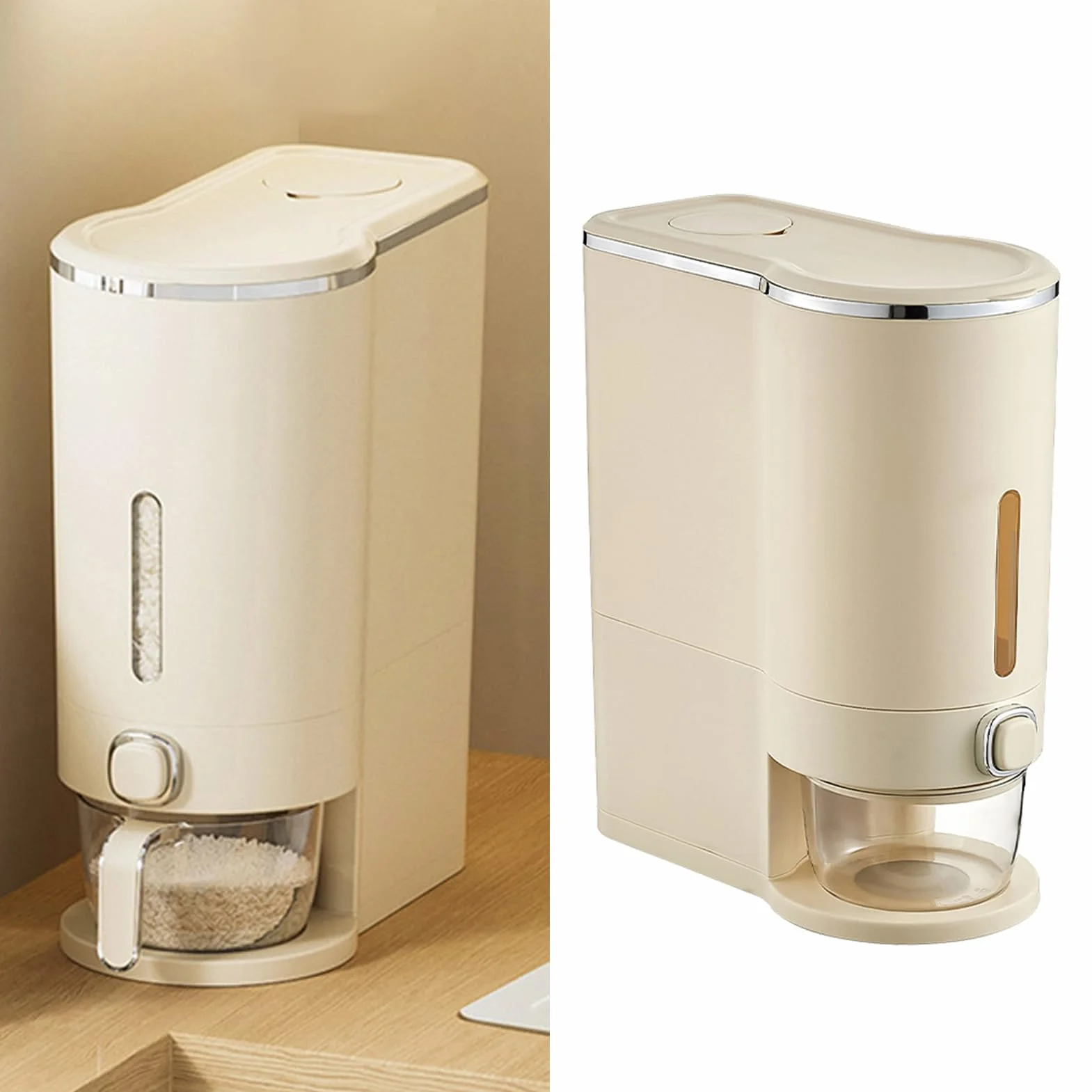 Contenitore per la Conservazione del Riso Contenitore in Plastica per Cereali per il Riso Dispenser per Alimenti da 22 Libbre con Finestra Trasparente Design Staccabile Grande capacità per