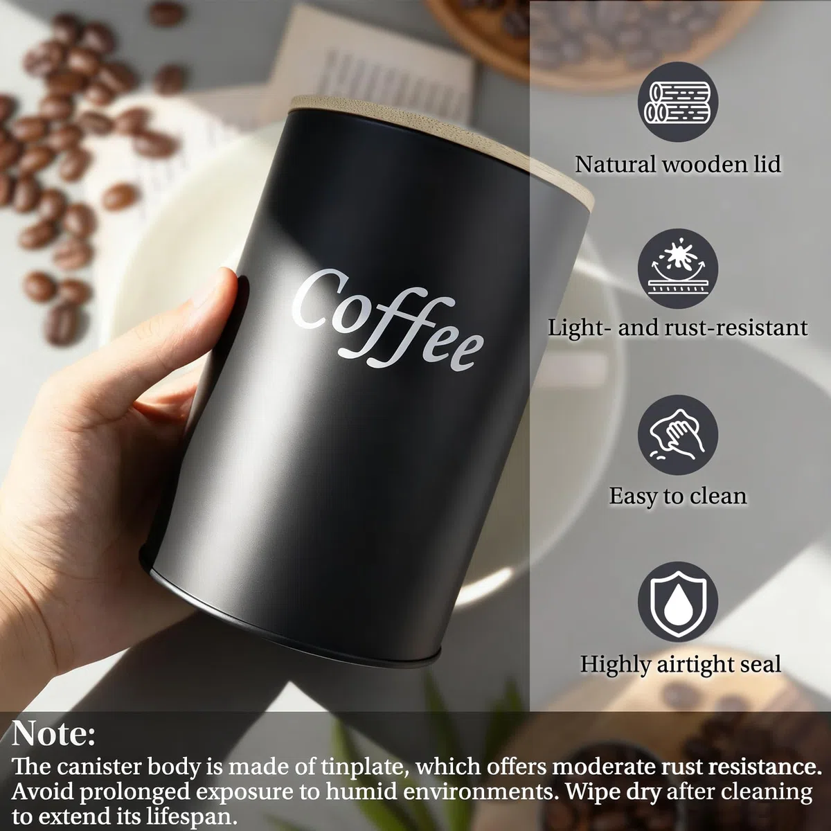 Set da 2 barattoli per caffè ermetici (Nero & Bianco), 1000 ml con coperchio in bambù – contenitori per chicchi di caffè, caffè macinato, capsule e cialde – ideale per cucina, coppie e amanti del cafè