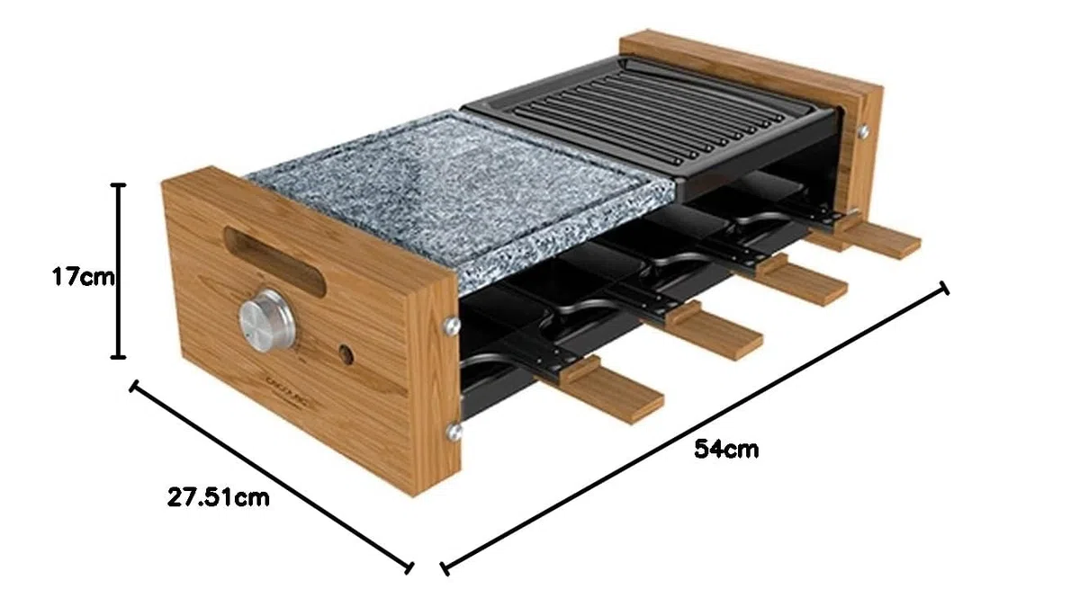 Cecotec Cheese&Grill 8200 Raclette in legno 1200 W, superficie grill, 8 pentole singole, termostato regolabile, design rimovibile