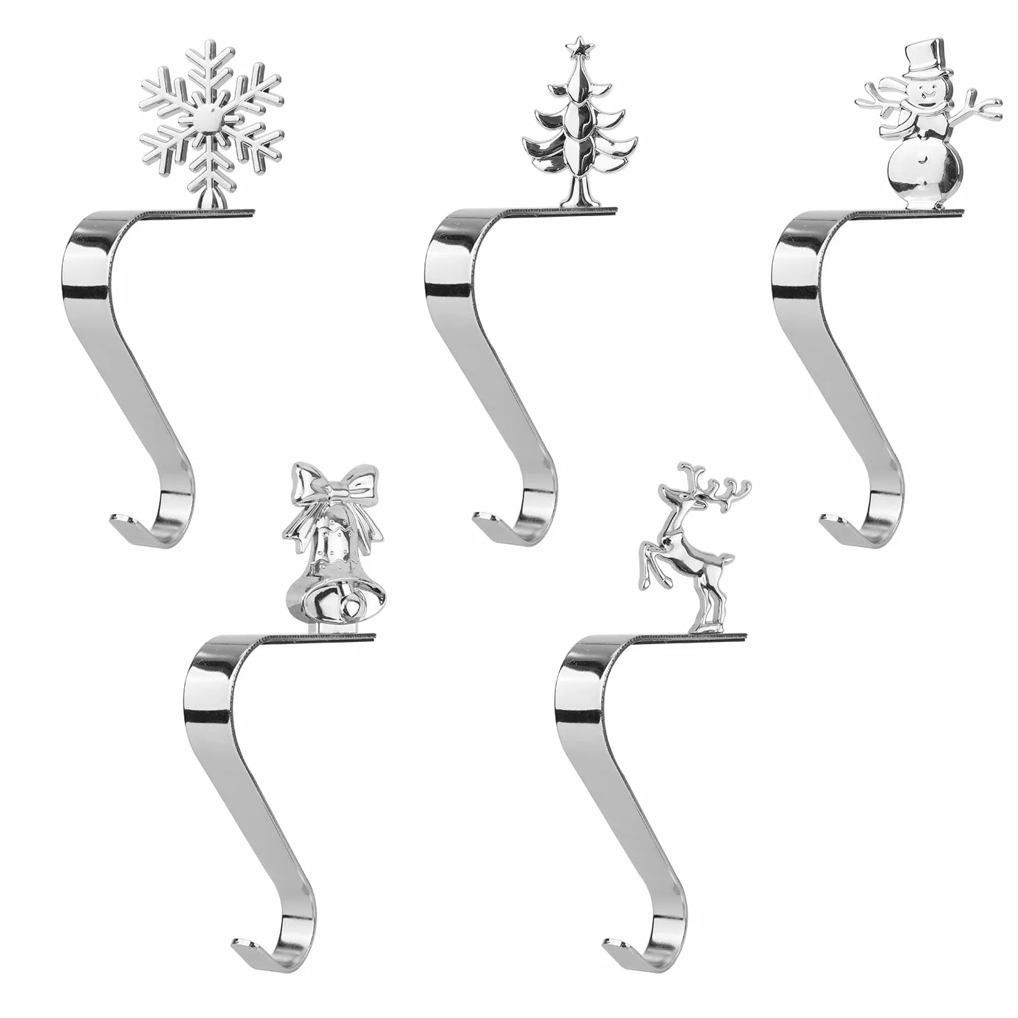 Gosknor 5pz Porta Calze di Natale, Acciaio Inox Ganci per Calza in Metallo Gancio per Calza Natalizia Ganci con Cuscinetto Antiscivolo per Decorazioni per Mensole di Camini