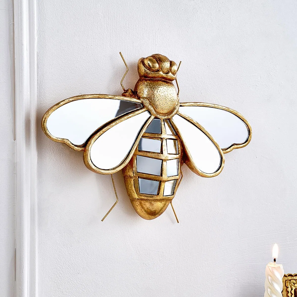 Decorazione da parete a specchio a forma di libellula dorata, decorazione da parete con libellule fatte a mano, decorazione creativa in vetro a specchio, perfetta per case a tema vittoriano ed europeo