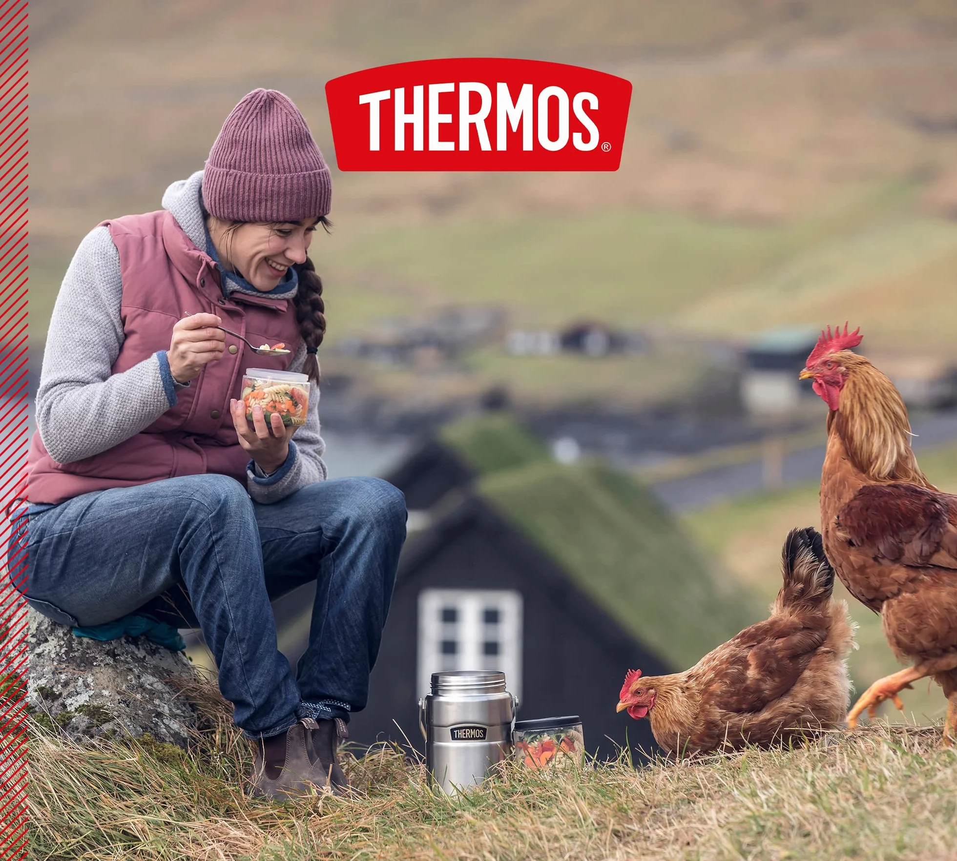 Thermos STAINLESS KING FOOD JAR - Contenitore termico in acciaio INOX con inserti e manici, 12 h caldo/24 h freddo, per pasta, zuppa, cereali, contenitore termico per cibo grande