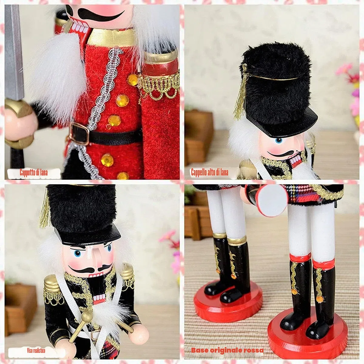 KAHEIGN 2 Pezzi Soldati Schiaccianoci di Legno, 2 Stile 30CM Figure Tradizionali dello Schiaccianoci di Natale Soldato Dipinto in Legno di Pino Premium per Casa Camino Decorazione (Tamburo & Spada)