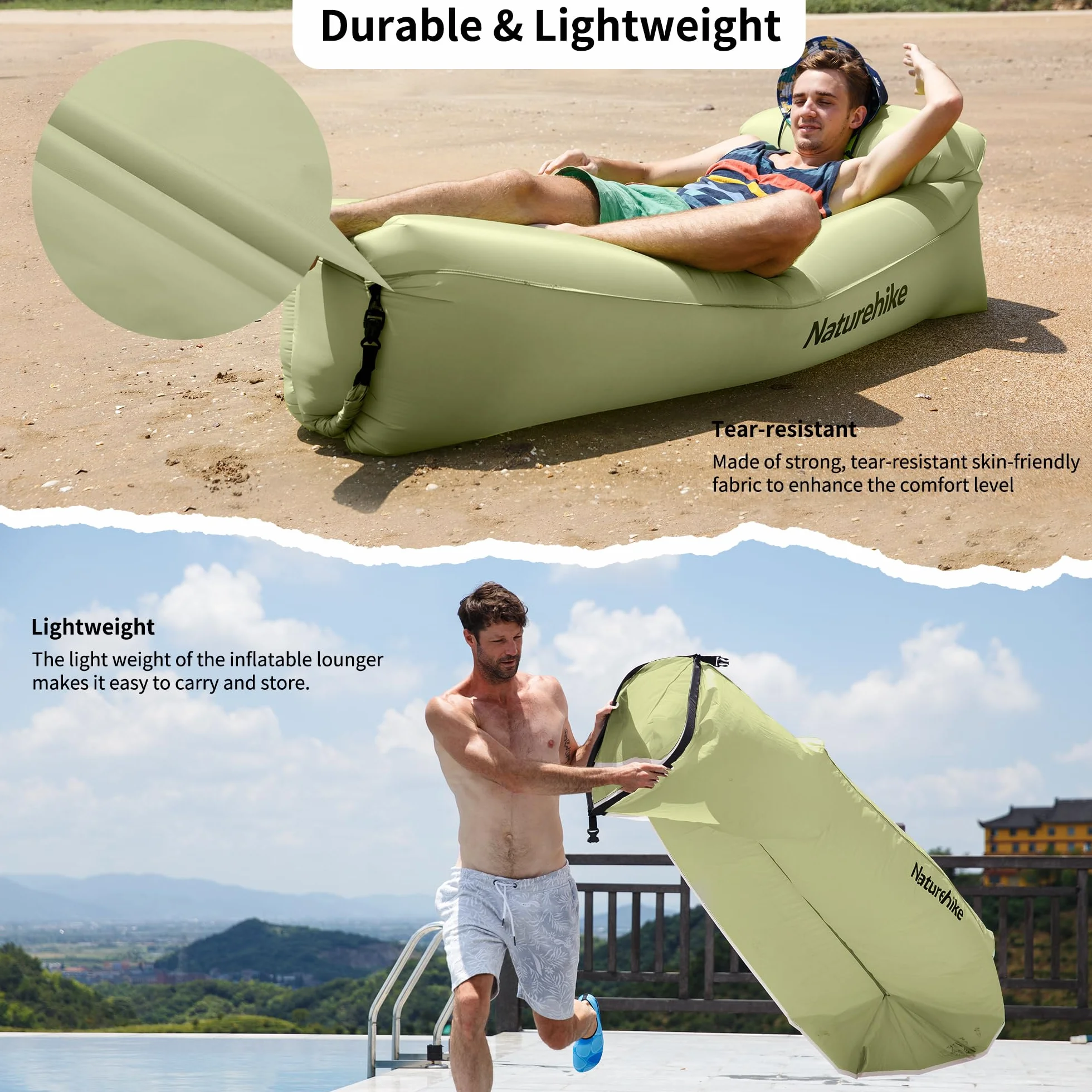 Naturehike Air Lounger - Divano ad aria impermeabile con pacchetto portatile, per viaggi, campeggio, piscina e feste in spiaggia (verde avocado)