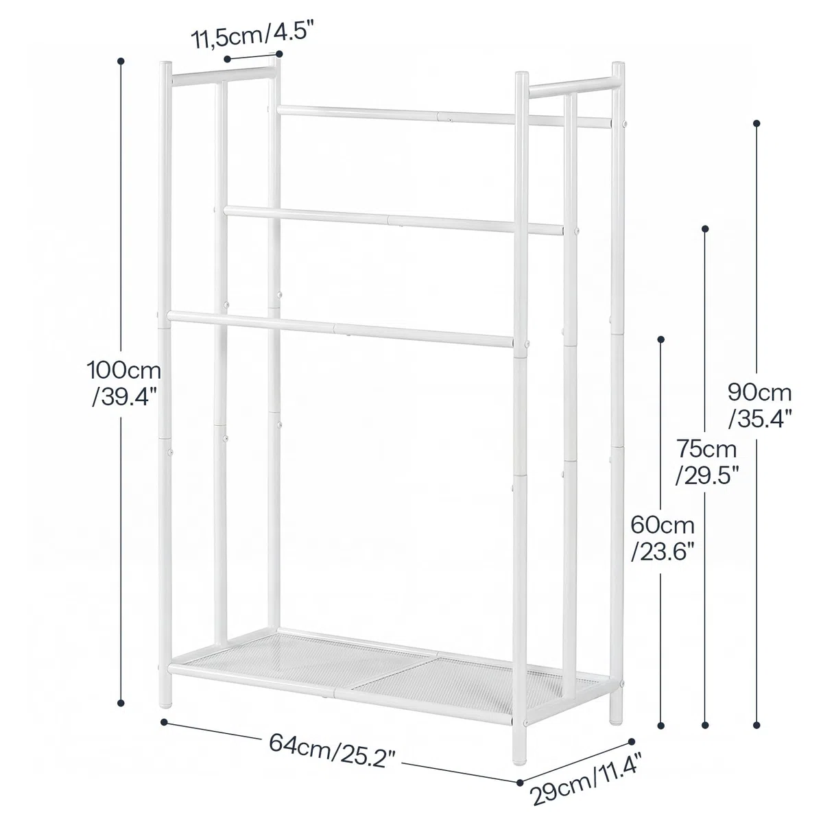 HOOBRO Portasciugamani da Terra, Portasalviette Bagno a 3 Livelli con Ripiani a Scala, Base in Rete con Piedini Regolabili, Scaffale Multiuso per Bagno e Casa, Bianco EWT09LB01