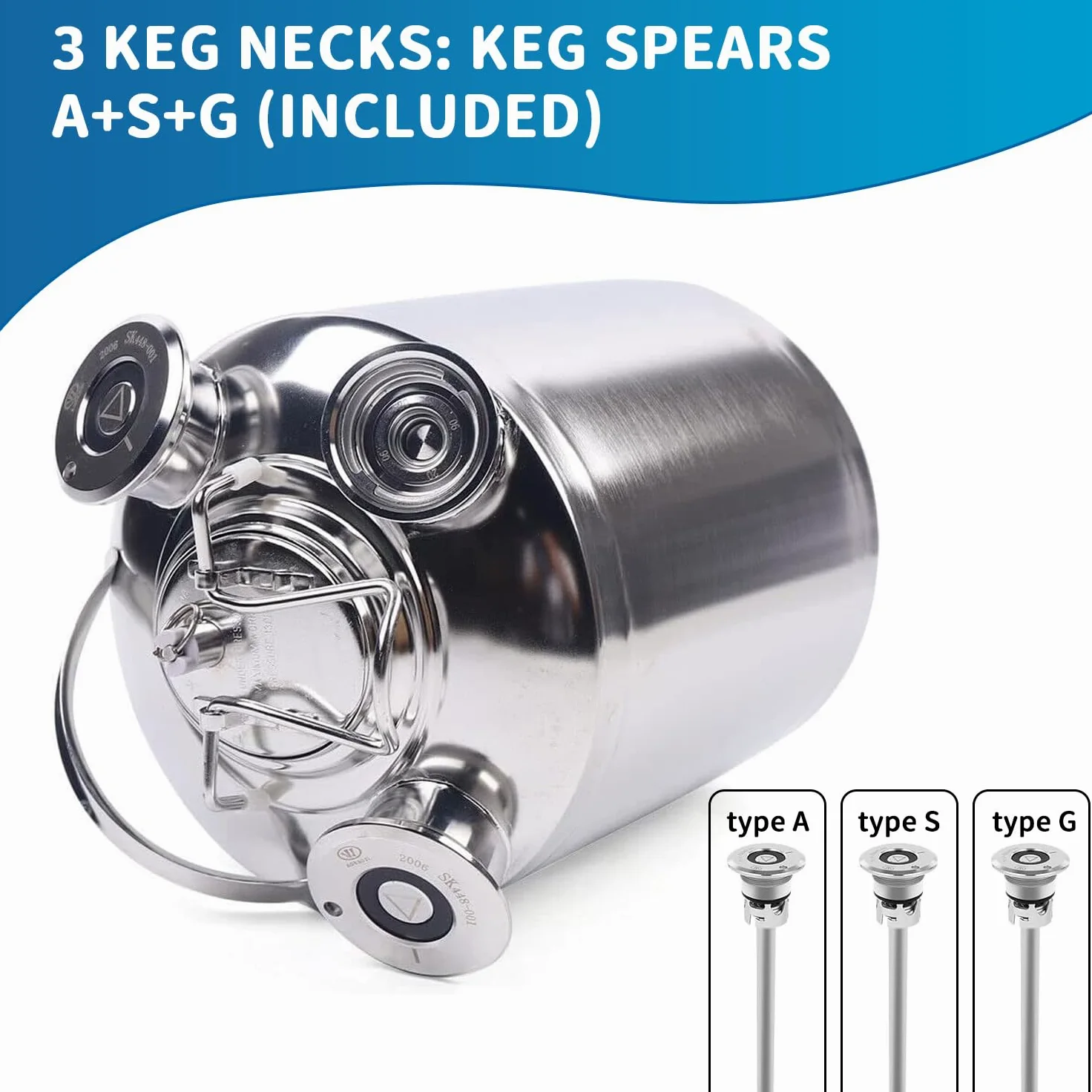 Botte per la pulizia della birra, in acciaio inox, 10 l, 3 teste di spillo, set di pulizia con spiedini A, S, G – impianto di spillatura e pulitore per tubi della birra, contenitore per la