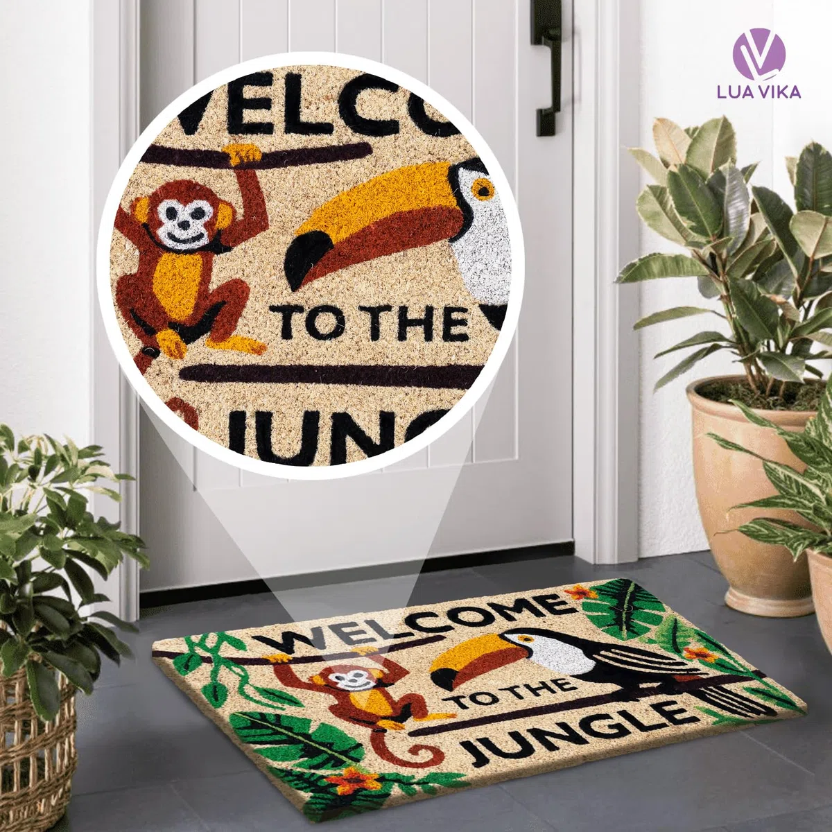 Zerbino ingresso esterno cocco - Welcome to the jungle - 40x70 cm - tappeto ingresso esterno casa - zerbino cocco - zerbini moderni e originali