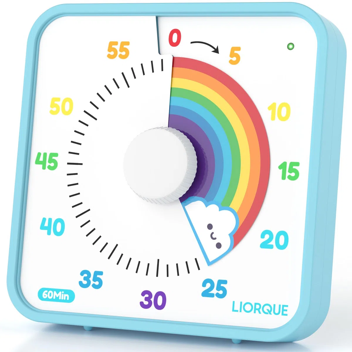 LIORQUE Timer Visivo da 19cm Timer per Aula Grande per Insegnanti, Timer per Bambini da 60 Minuti Senza Ticchettio con Retro Magnetico, 3 Livelli di Volume e Allarme Vibrante e Luminoso (Arcobaleno)