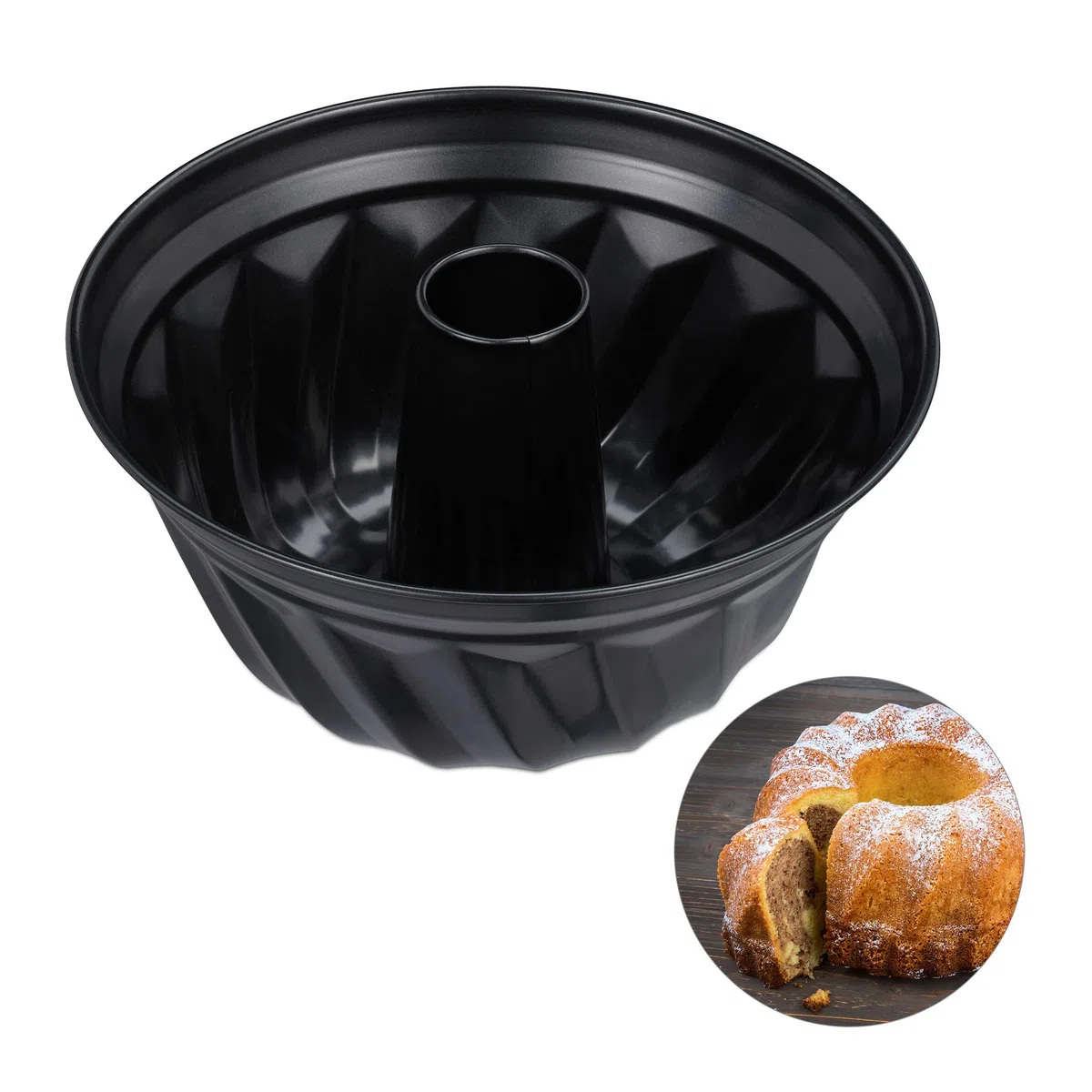 Relaxdays Stampo a Spirale per Ciambellone, Antiaderente, Ø 25 cm, Acciaio al Carbonio, per Torte & Dolci Rotondi, Nero